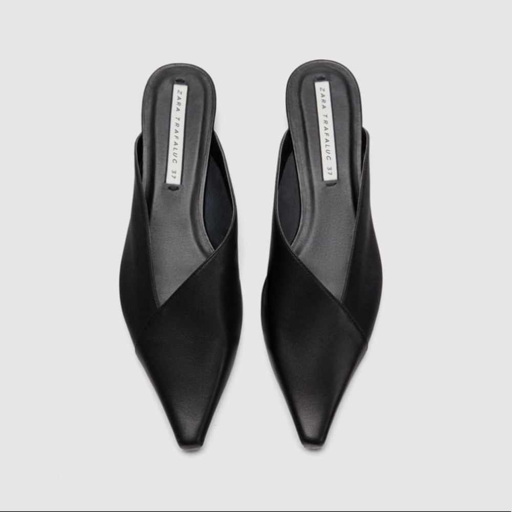 Zara Asymmetric Leather Mules Size 40/9 - Picture 1 of 8